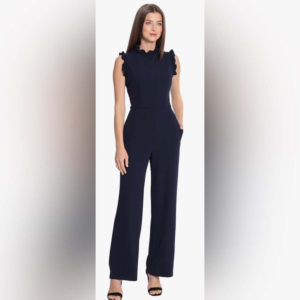 Maggy London High Neck Ruffle Detail Jumpsuit Size 12
